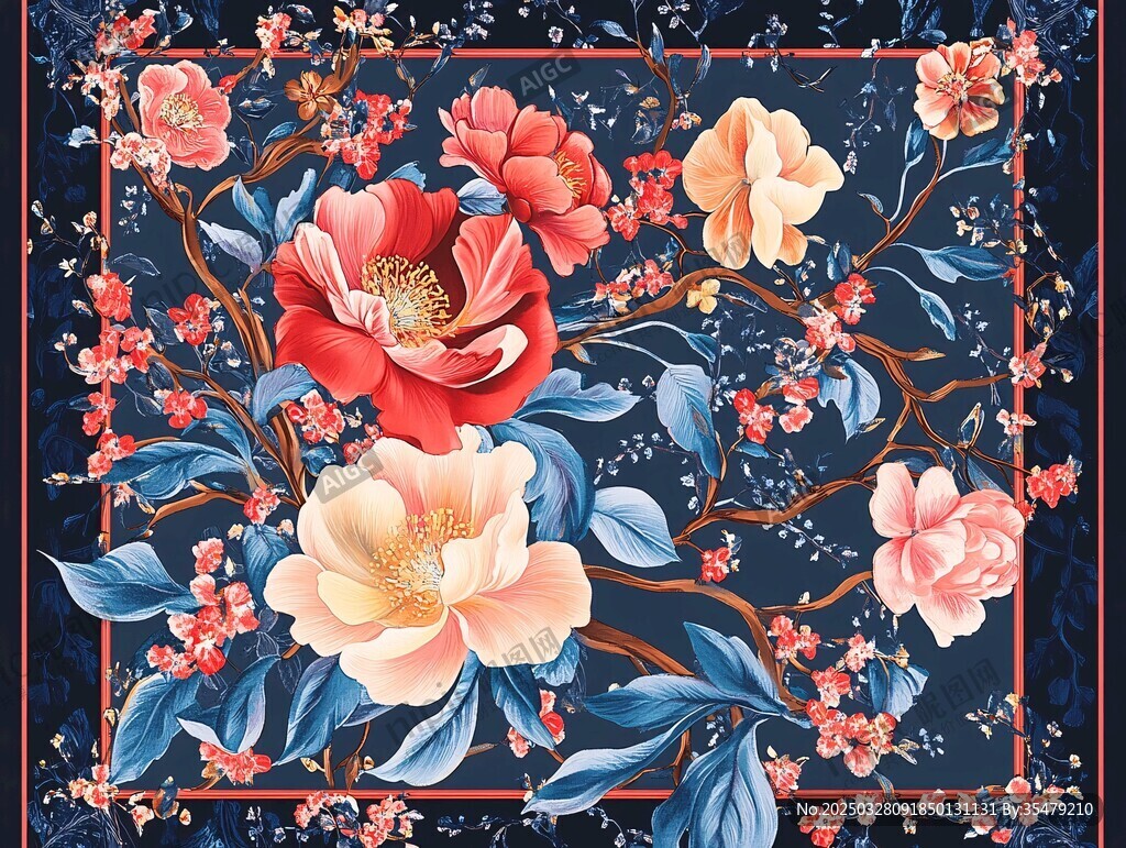復(fù)古花卉圖案方巾設(shè)計(jì)
