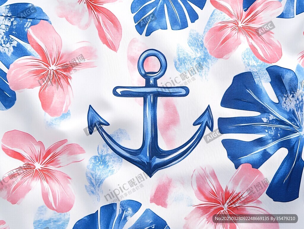 海洋風(fēng)錨與花卉印花圖案