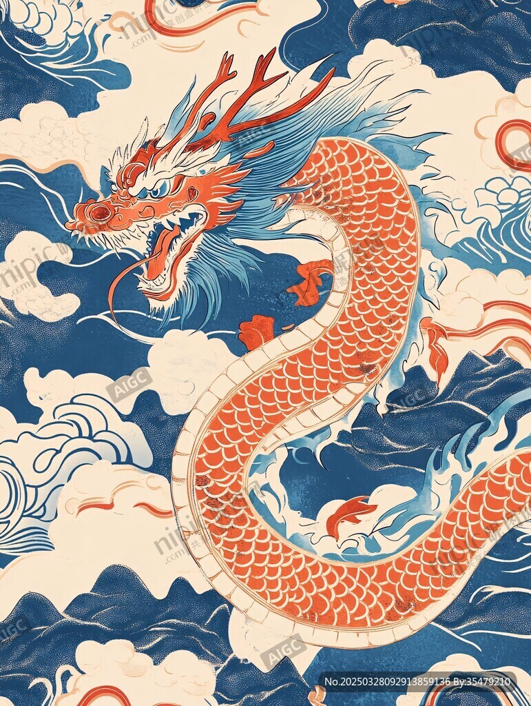 中式龍紋海浪祥瑞圖案