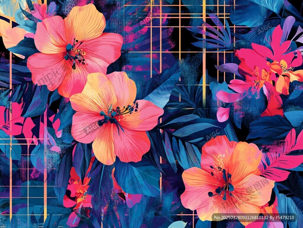 熱帶花卉絢麗圖案背景