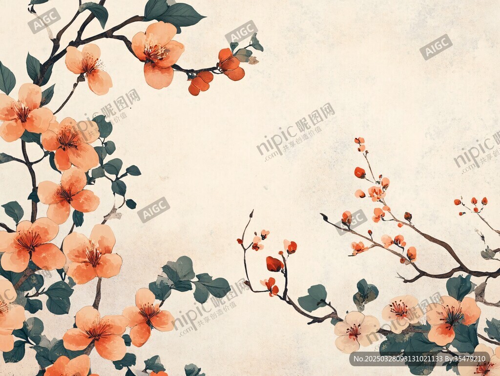古風(fēng)花卉枝頭綻放圖景