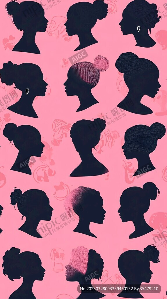 粉色背景女性頭像剪影圖案