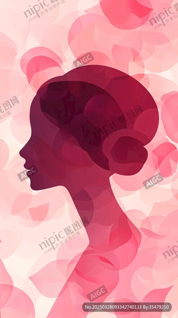優雅女性剪影與浪漫花瓣