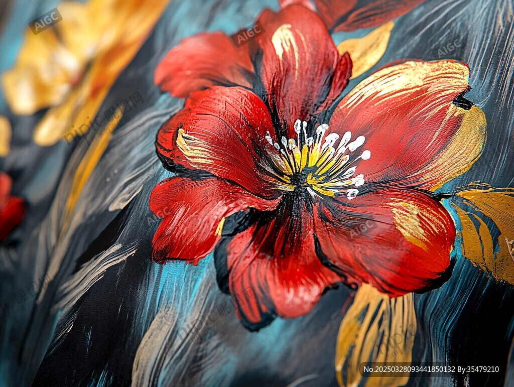 艷麗油畫風綻放紅花朵