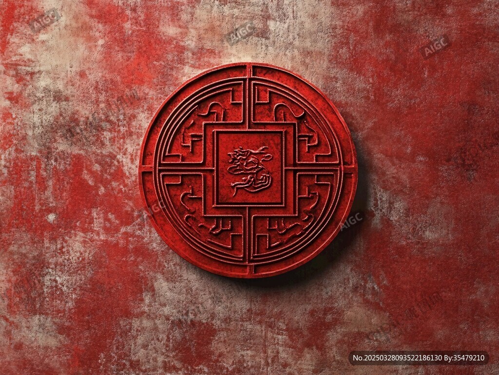 中式紅底福壽紋圓形裝飾