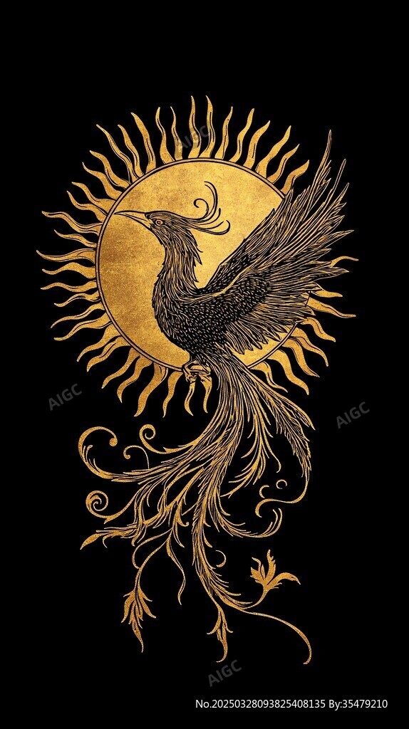 金色鳳凰于太陽(yáng)中展翅