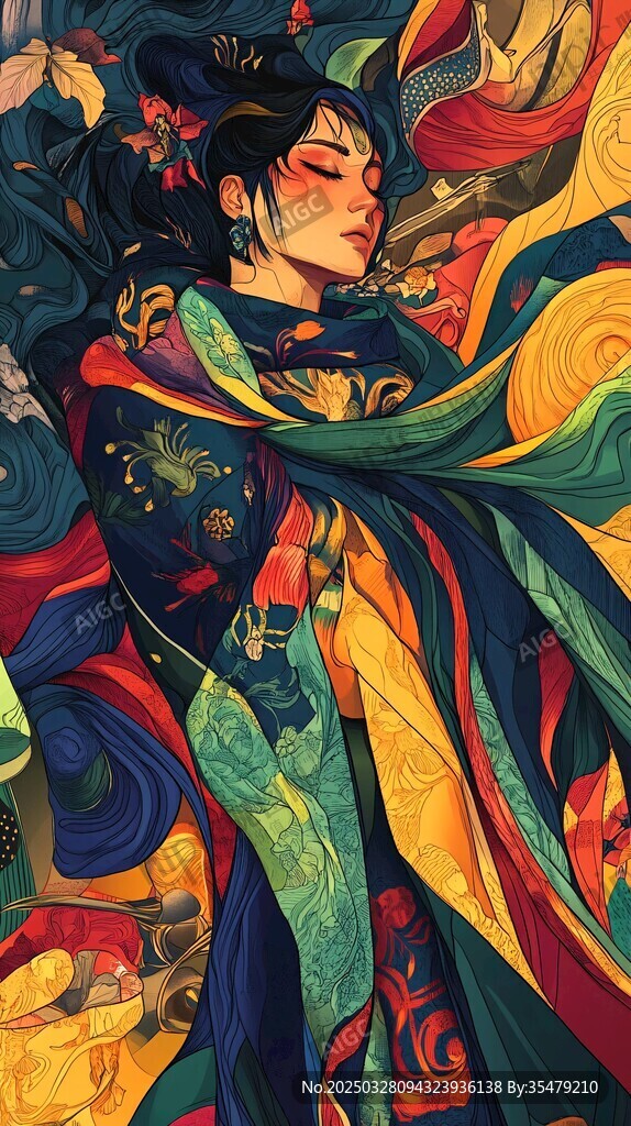 古風華裳女子奇幻繪卷