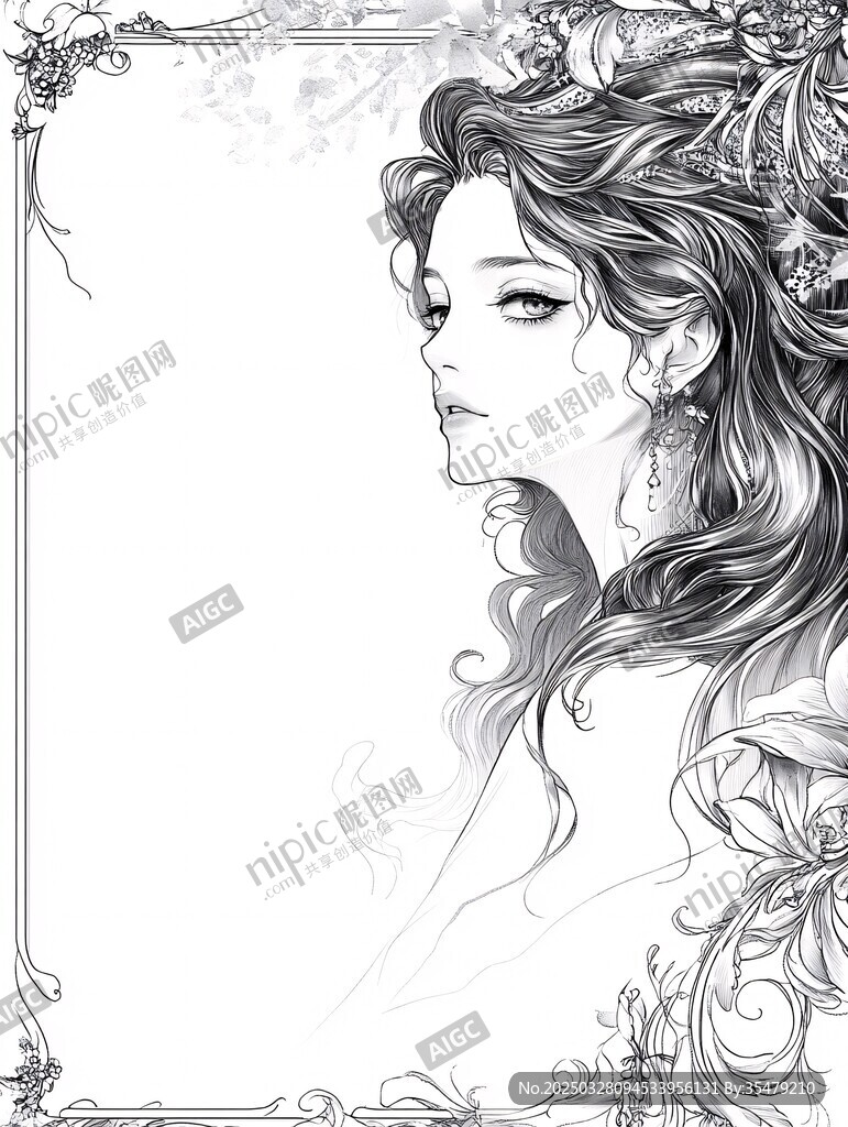 夢幻長發(fā)女子的優(yōu)雅側(cè)影