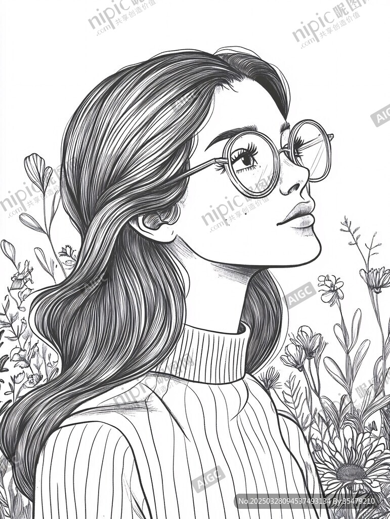 戴眼鏡的長發(fā)少女側(cè)影