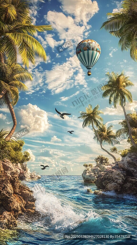 熱帶海濱熱氣球夢幻風(fēng)光