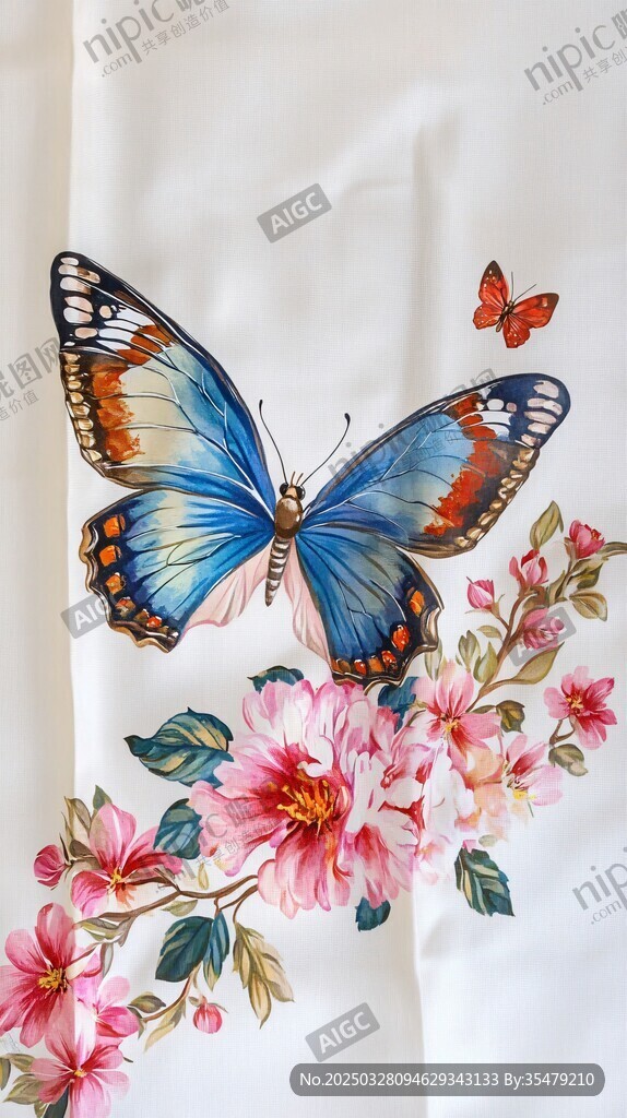 蝴蝶戲花精美刺繡圖案