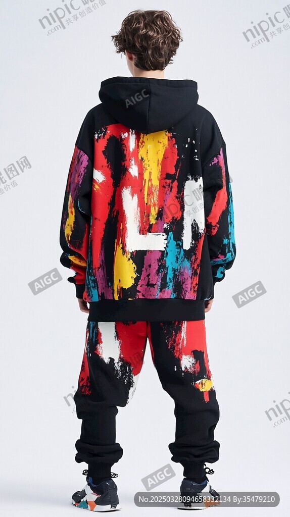 潮流涂鴉風連帽套裝展示
