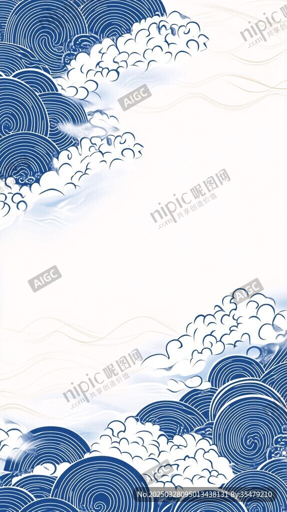 藍(lán)白海浪中式風(fēng)背景圖