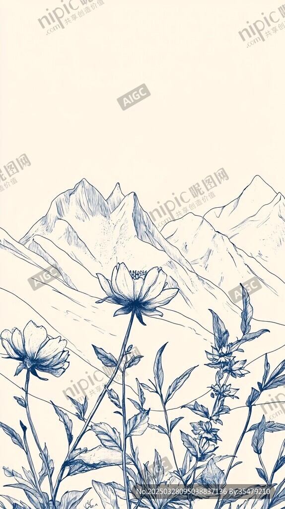 山間花卉與遠山景致