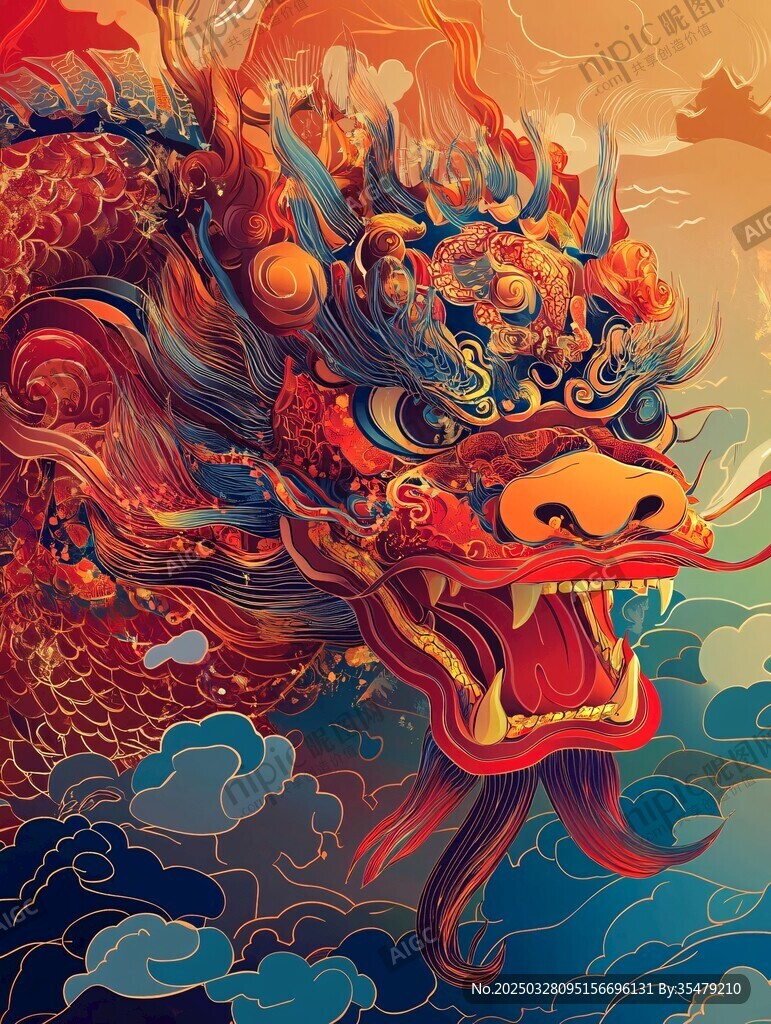 中國(guó)風(fēng)霸氣龍首奇幻插畫