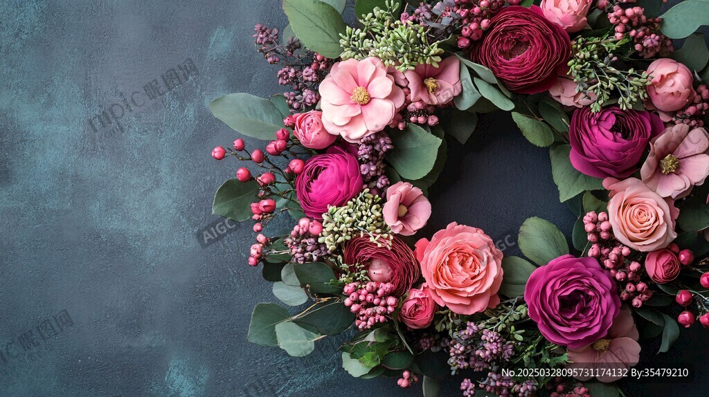 浪漫多彩花卉花環(huán)裝飾