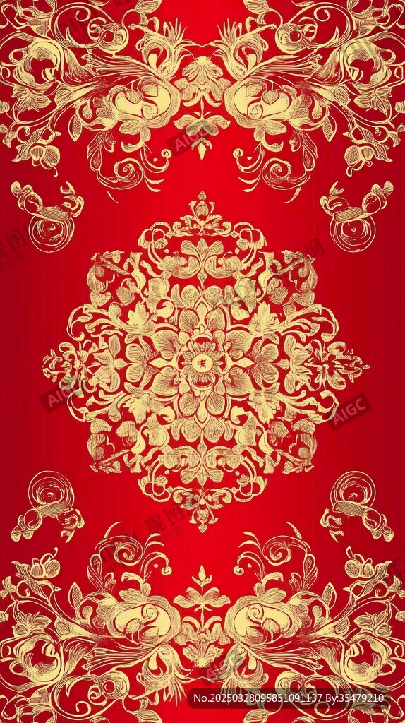 紅色金紋中式傳統裝飾圖案
