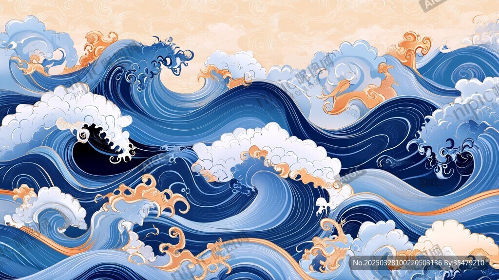 日式浮世繪風格海浪圖案