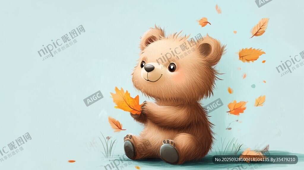 小熊賞秋葉的溫馨瞬間