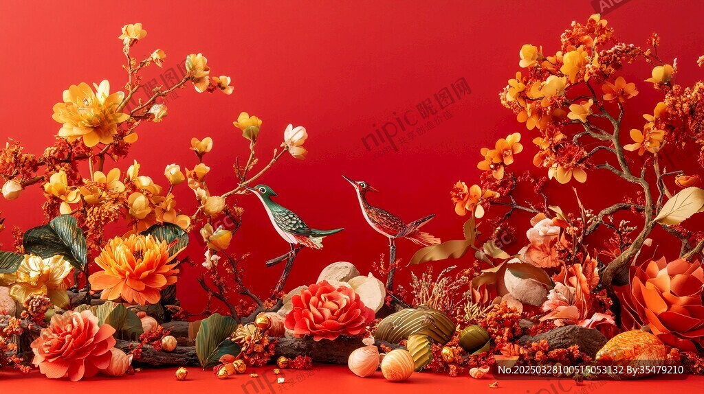 中式插花中的靈動鳥趣