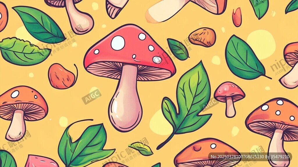 卡通風格森林蘑菇插畫圖案