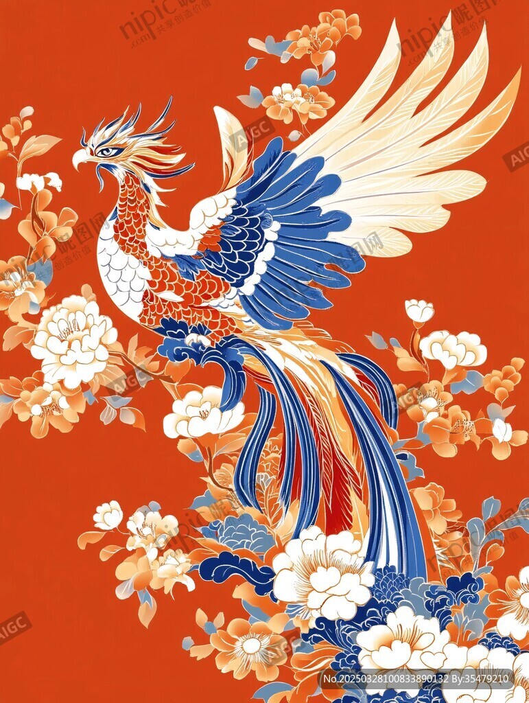 鳳凰戲牡丹中式祥瑞圖案