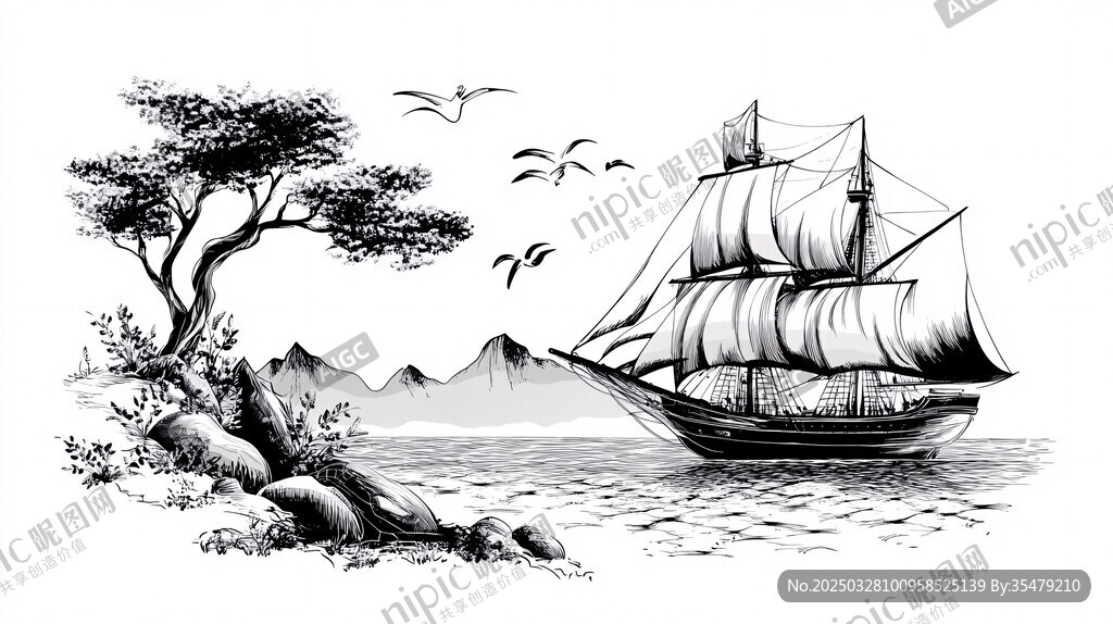海上帆船與岸邊景致