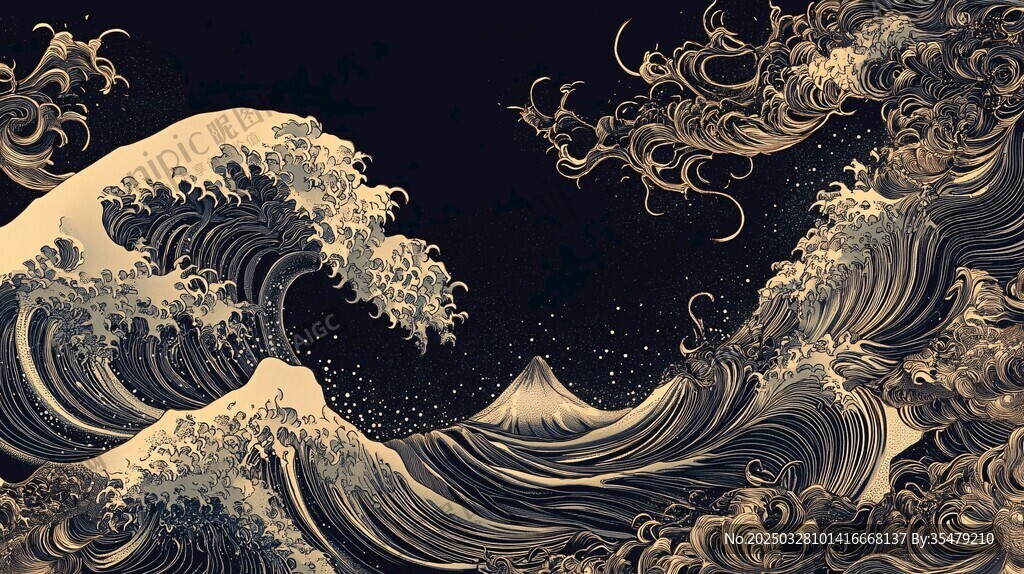 神奈川沖浪里風(fēng)格奇幻海浪
