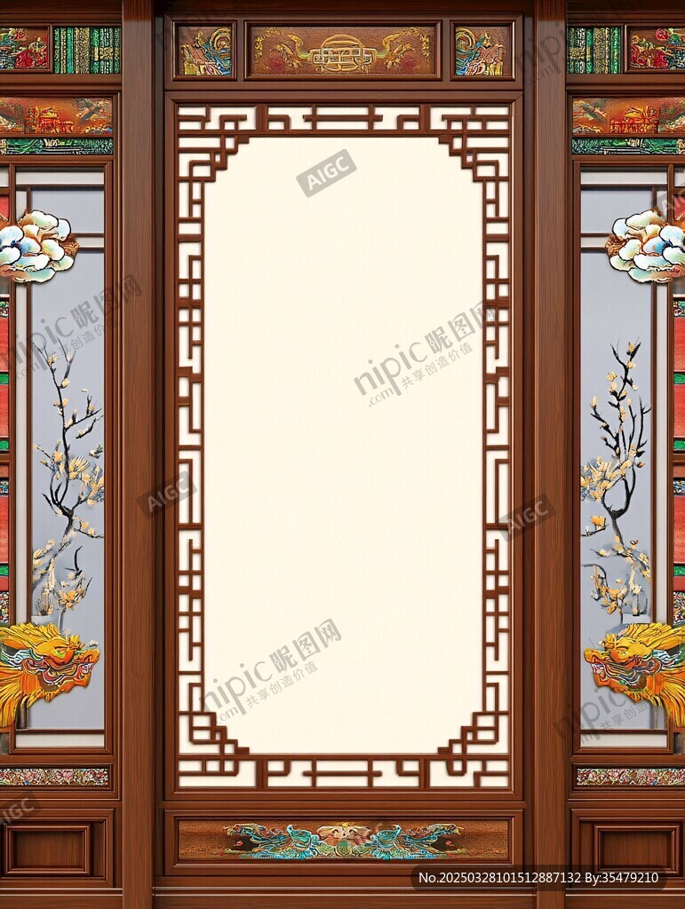 中式雕花木質(zhì)屏風(fēng)裝飾