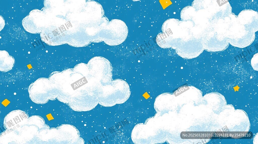 夢幻藍空白云星星圖案