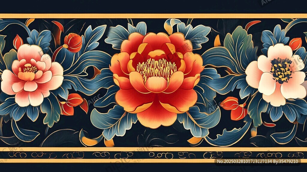 中式牡丹花卉精美裝飾畫(huà)
