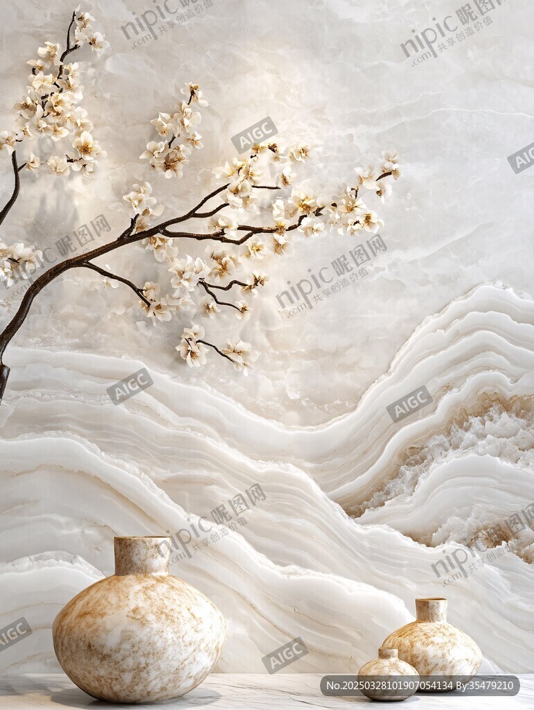 中式雅致花瓶與花枝景致