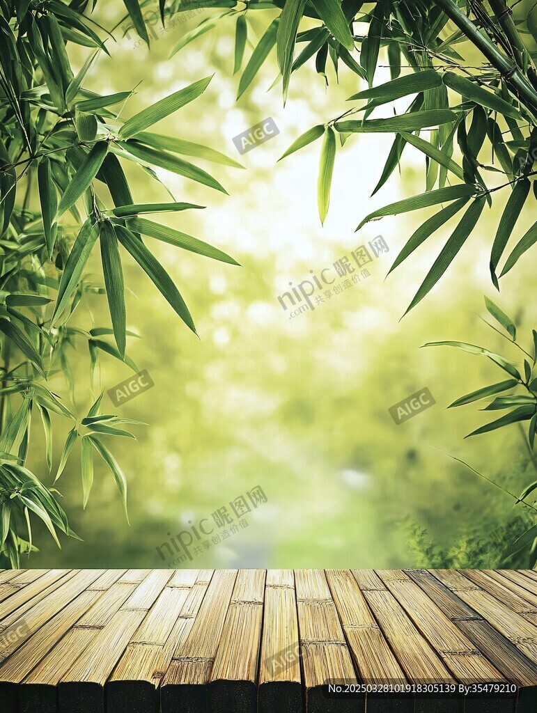 竹林前的木質平臺美景