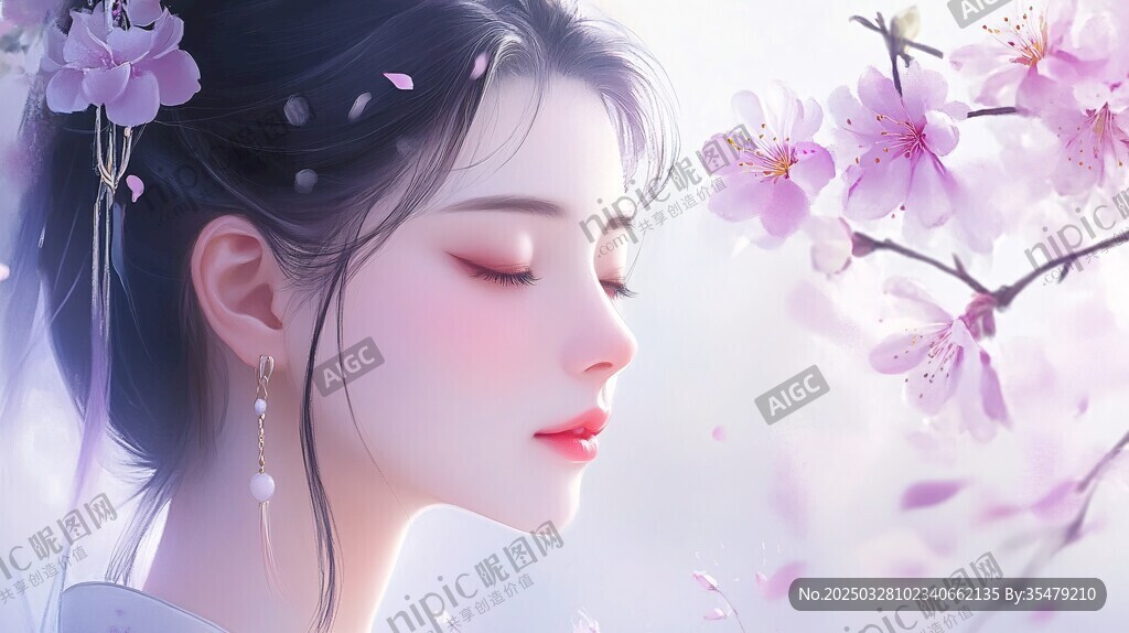 花下佳人 眉眼含情