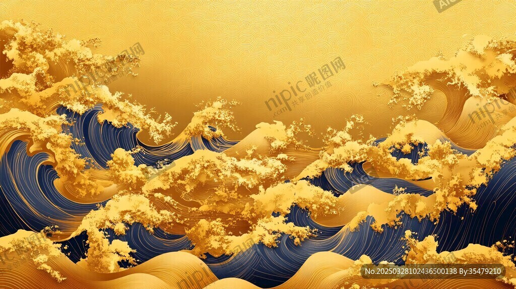 金色海浪洶涌澎湃景象
