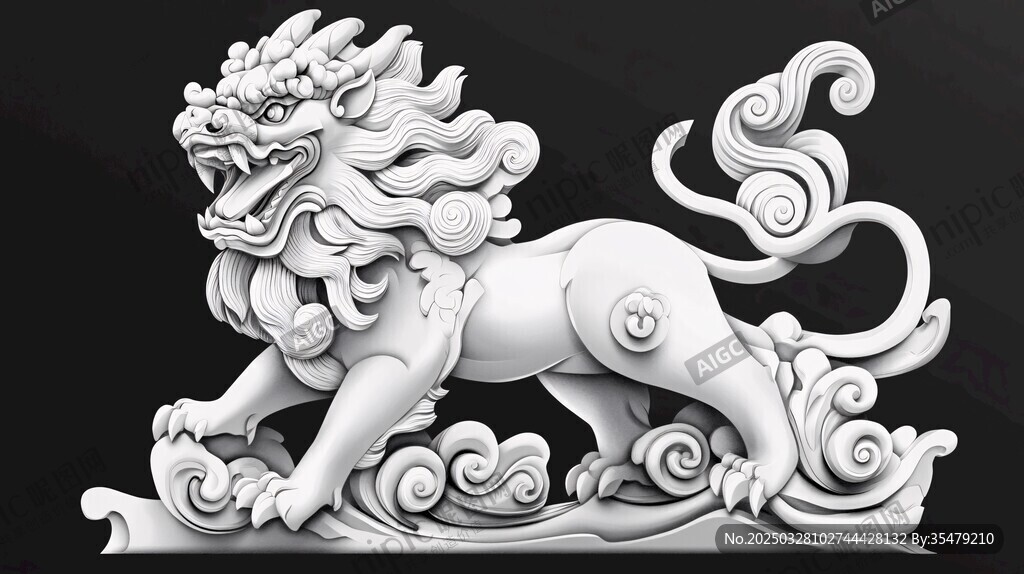 中式瑞獸麒麟立體雕刻模型