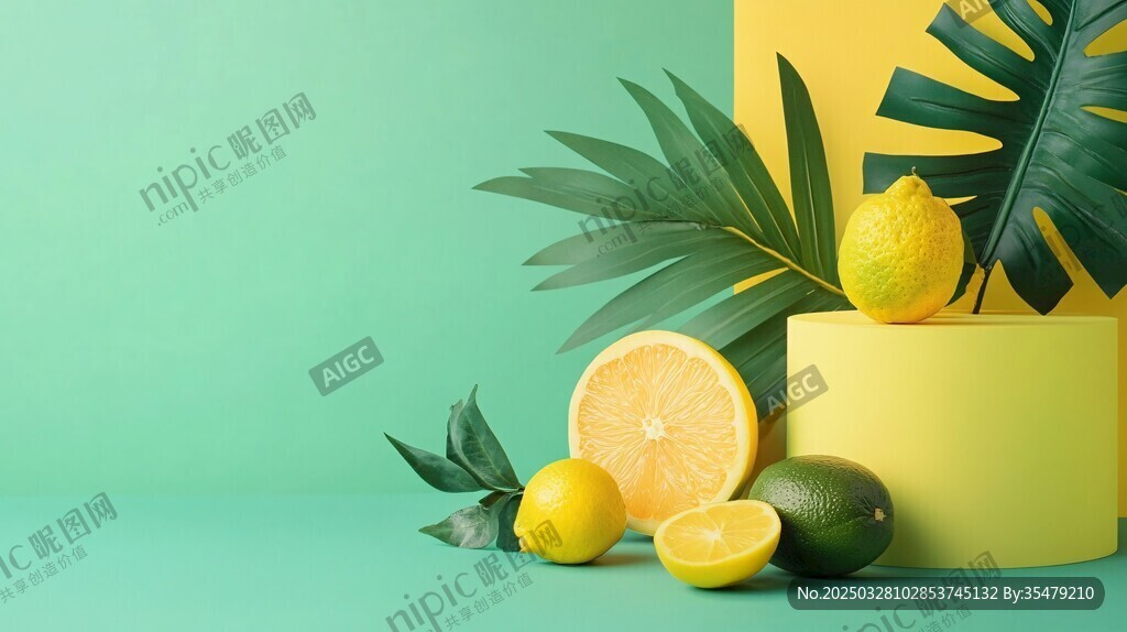 清新果物與綠植組合畫面