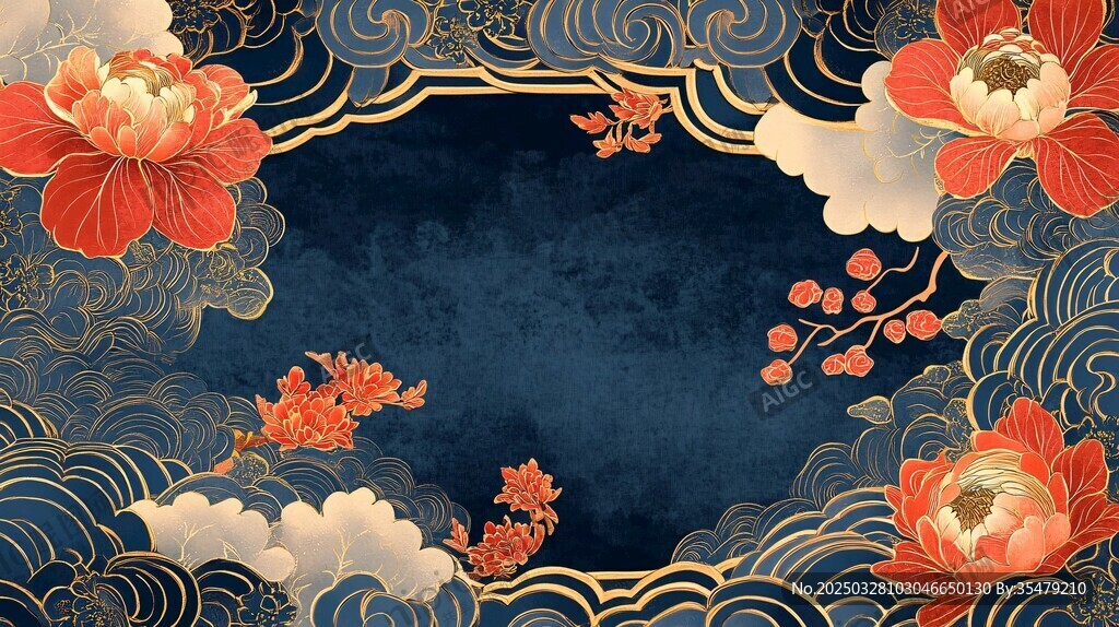 中式古典花卉祥云背景圖