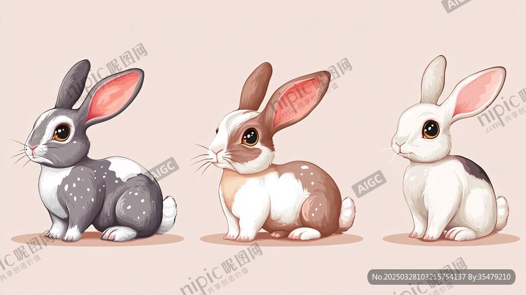 三只可愛萌兔插畫
