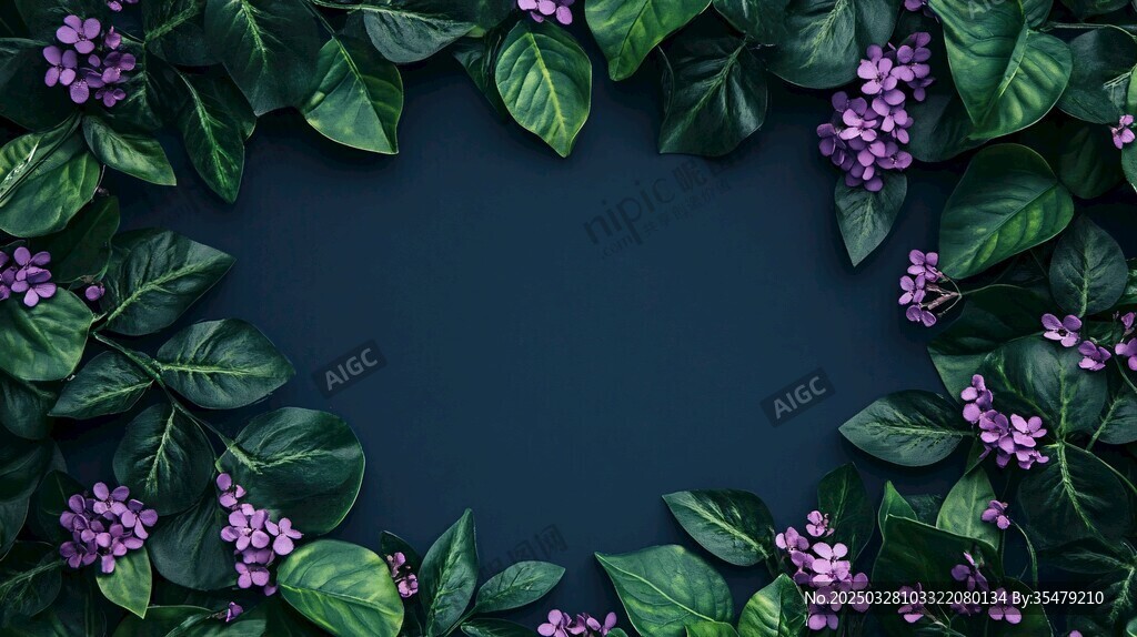 紫花綠葉環繞的深邃背景