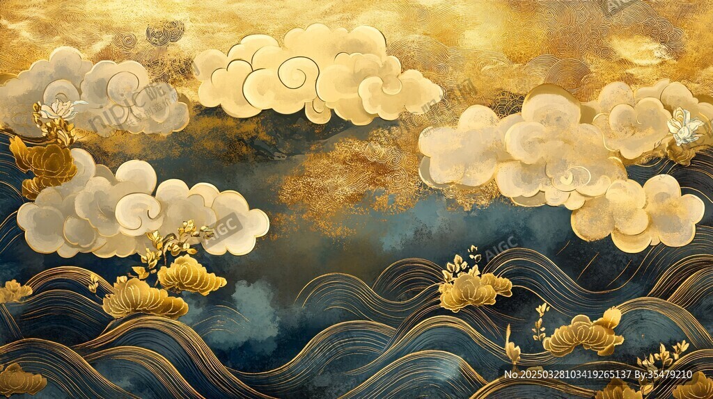中式云海金波祥瑞圖景