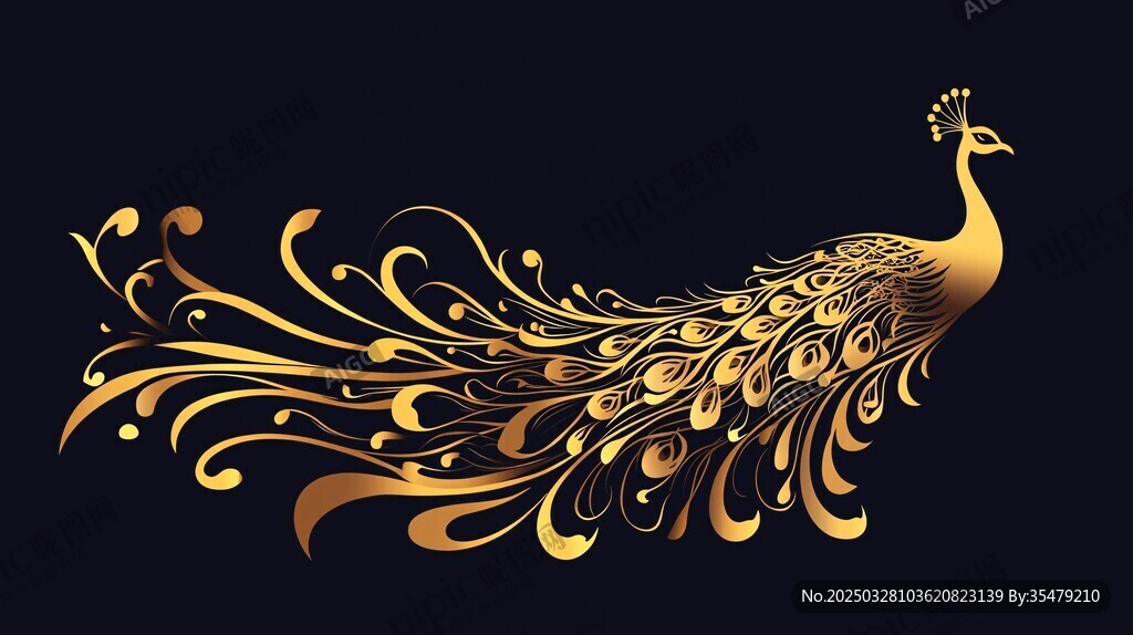 金色華麗孔雀藝術(shù)插畫