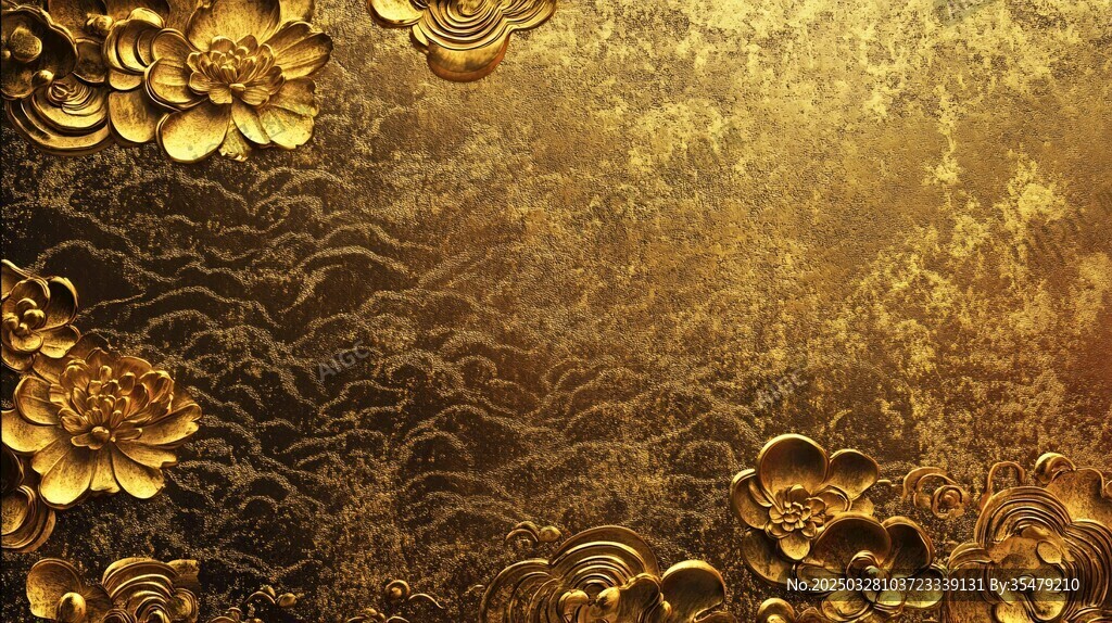 金色浮雕花卉中式背景圖