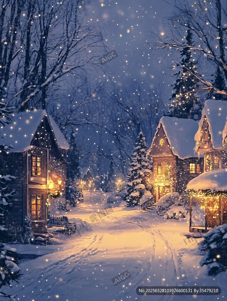 雪夜中的夢幻童話小屋