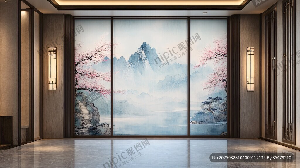 中式山水玄關(guān)裝飾畫意境美