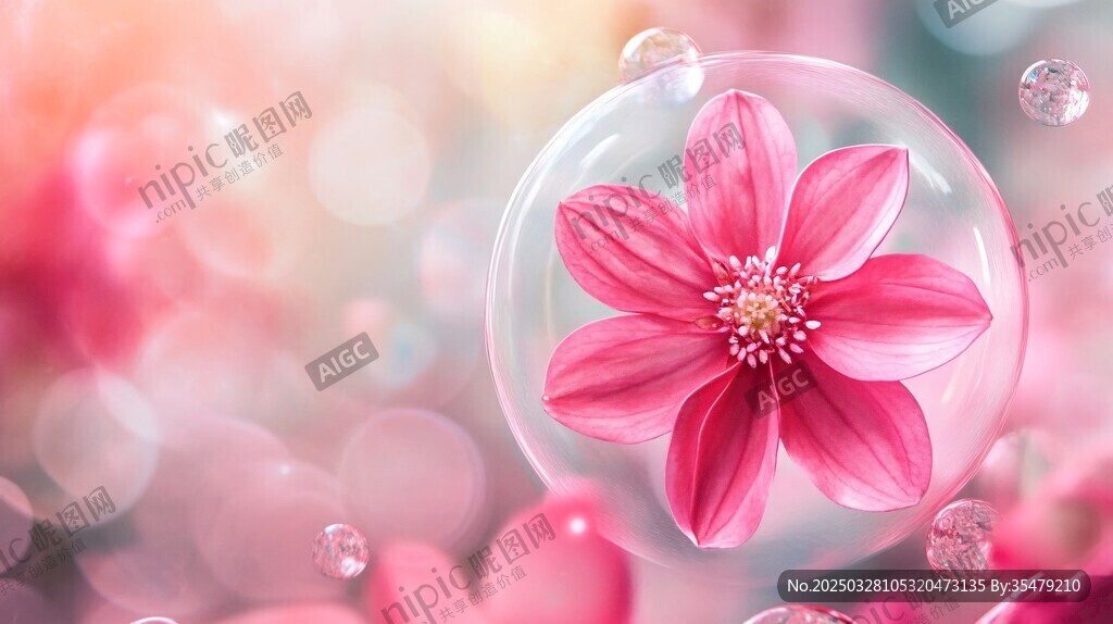 夢幻粉花綻于泡泡之中