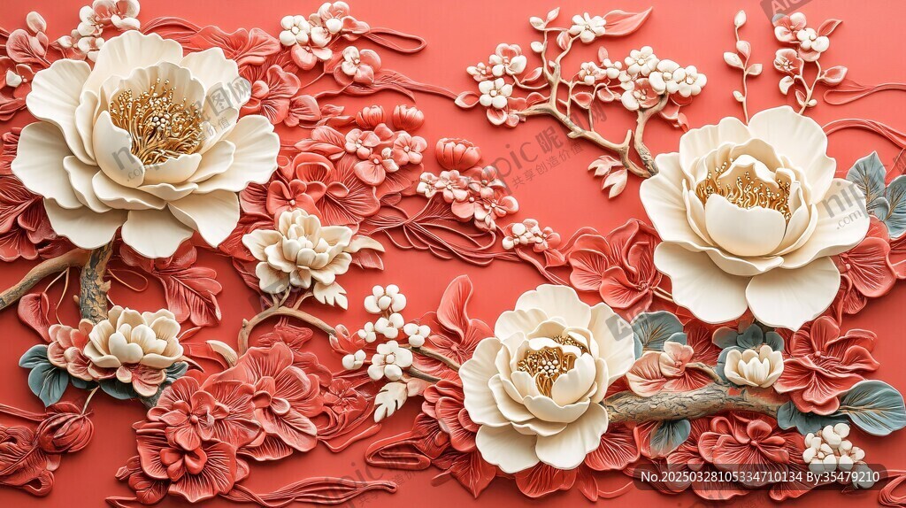 中式浮雕花卉裝飾藝術(shù)