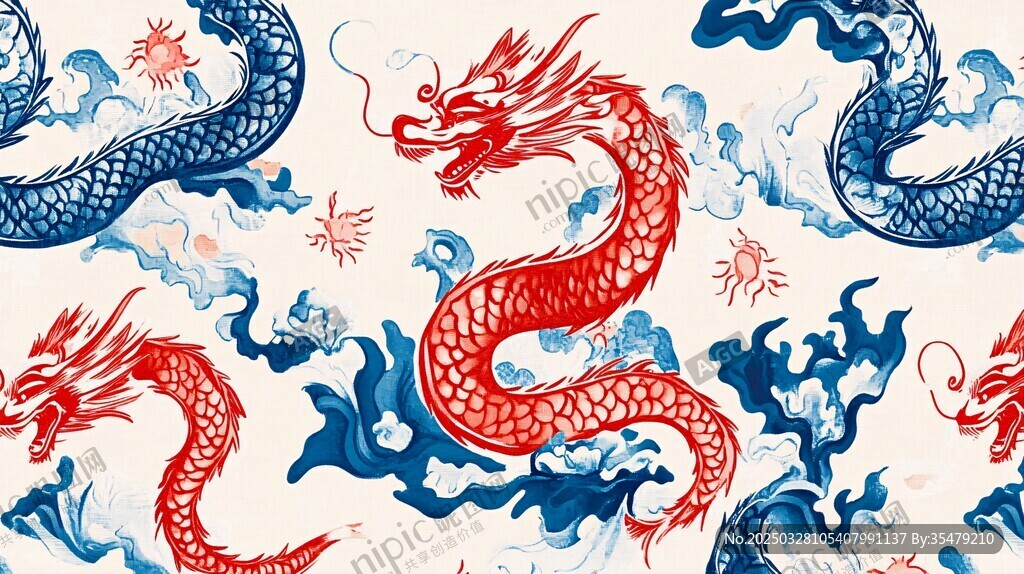 龍與海浪中式傳統(tǒng)圖案