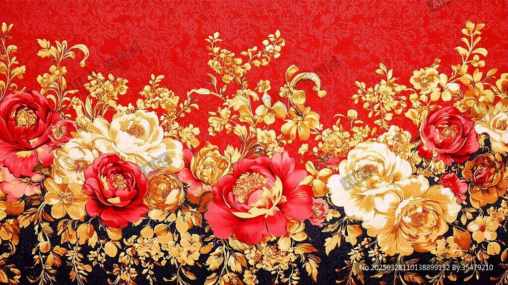 喜慶紅底花卉精美圖案