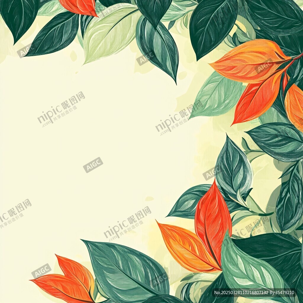 多彩葉片邊框裝飾插畫